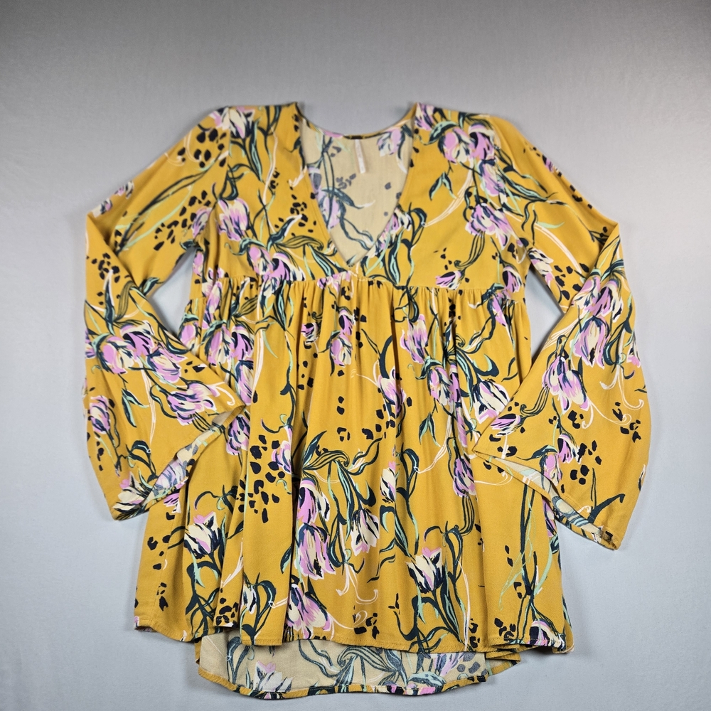 Free People Bella Floral Tunic Top Yellow Boho Size SP